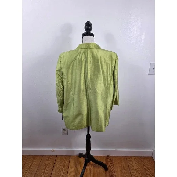Kate Hill Blazer Women 20W Green 100% Silk Bow Front Jacket NWT Luxury Plus Size - Picture 3 of 9